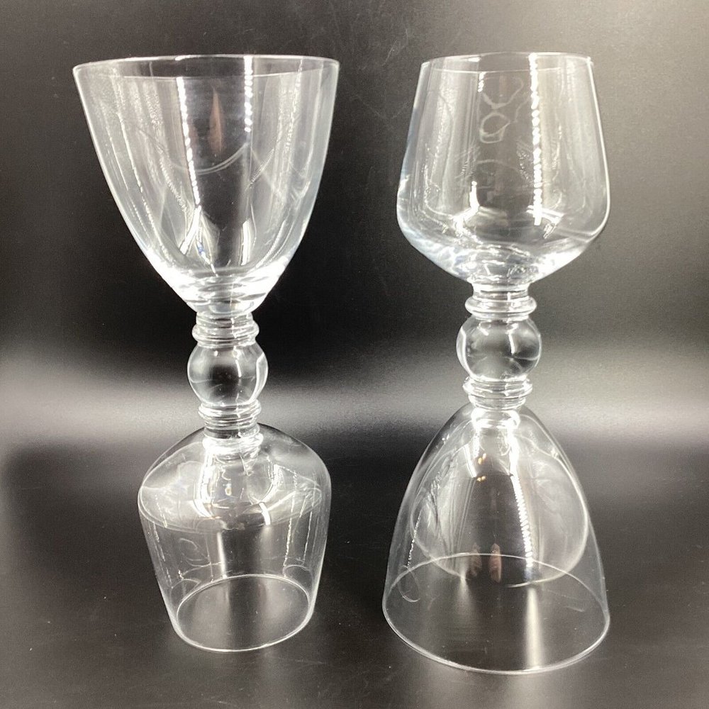 Vintage Set Of 2 Wine Glass Double Sided White / Red Wine 10” EUC